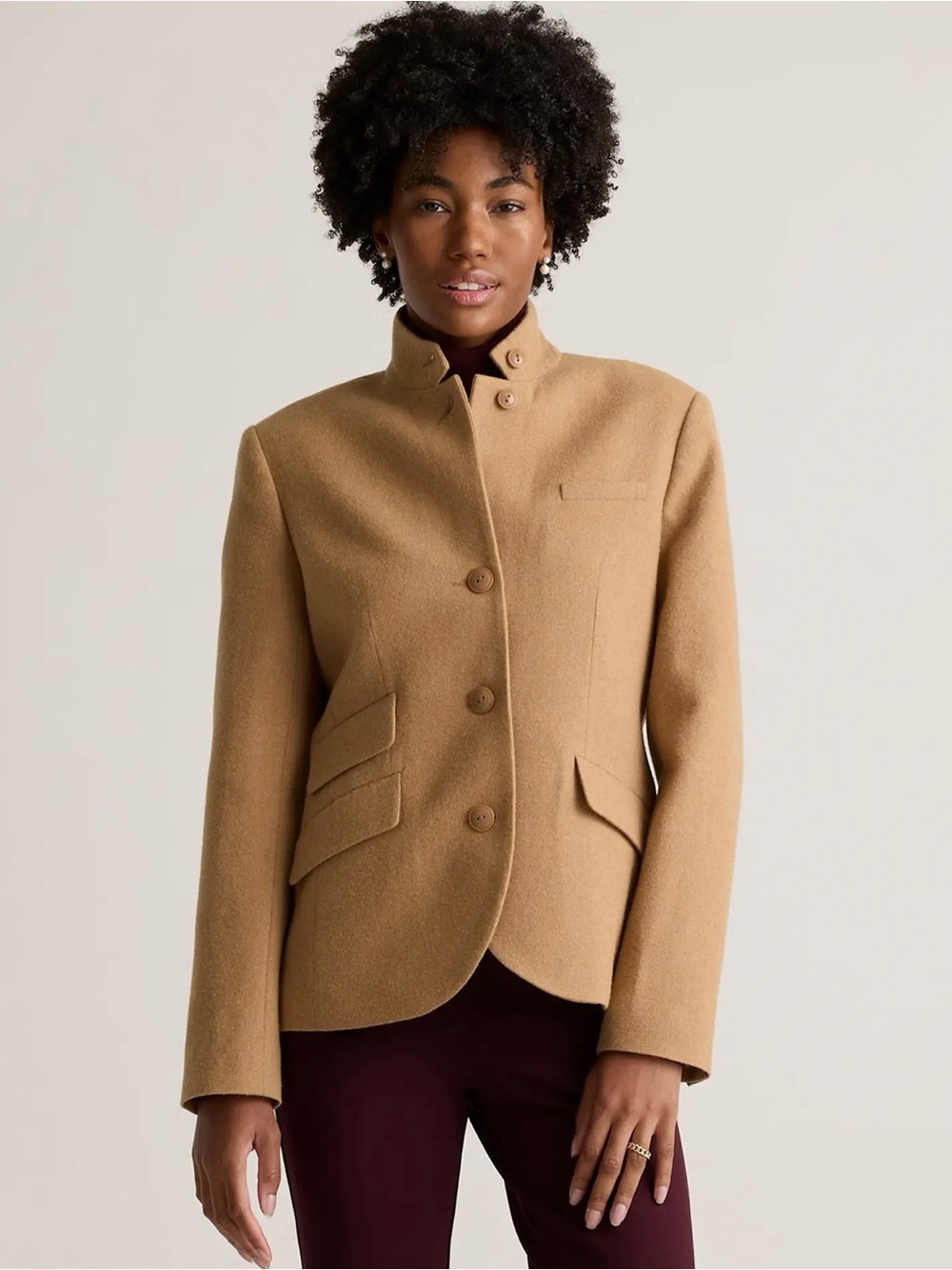 Camel Wool-Blend Stand-Collar Jacket